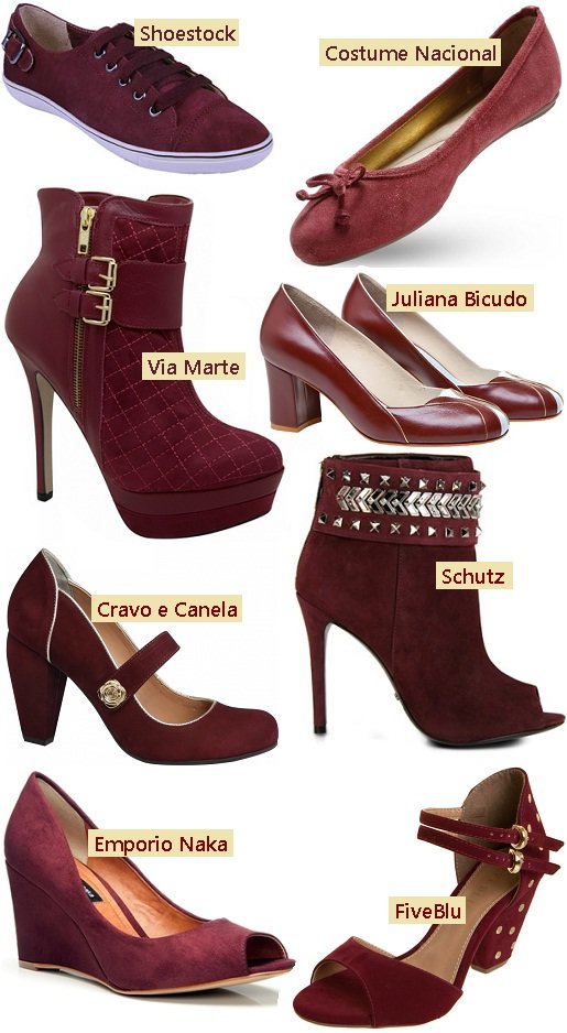 Borgonha cor - Burgundy - sapato vinho